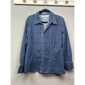 Tommy Hilfiger Shirt Womens 16 Blue Denim Stretch Button Up Long Sleeve Casual